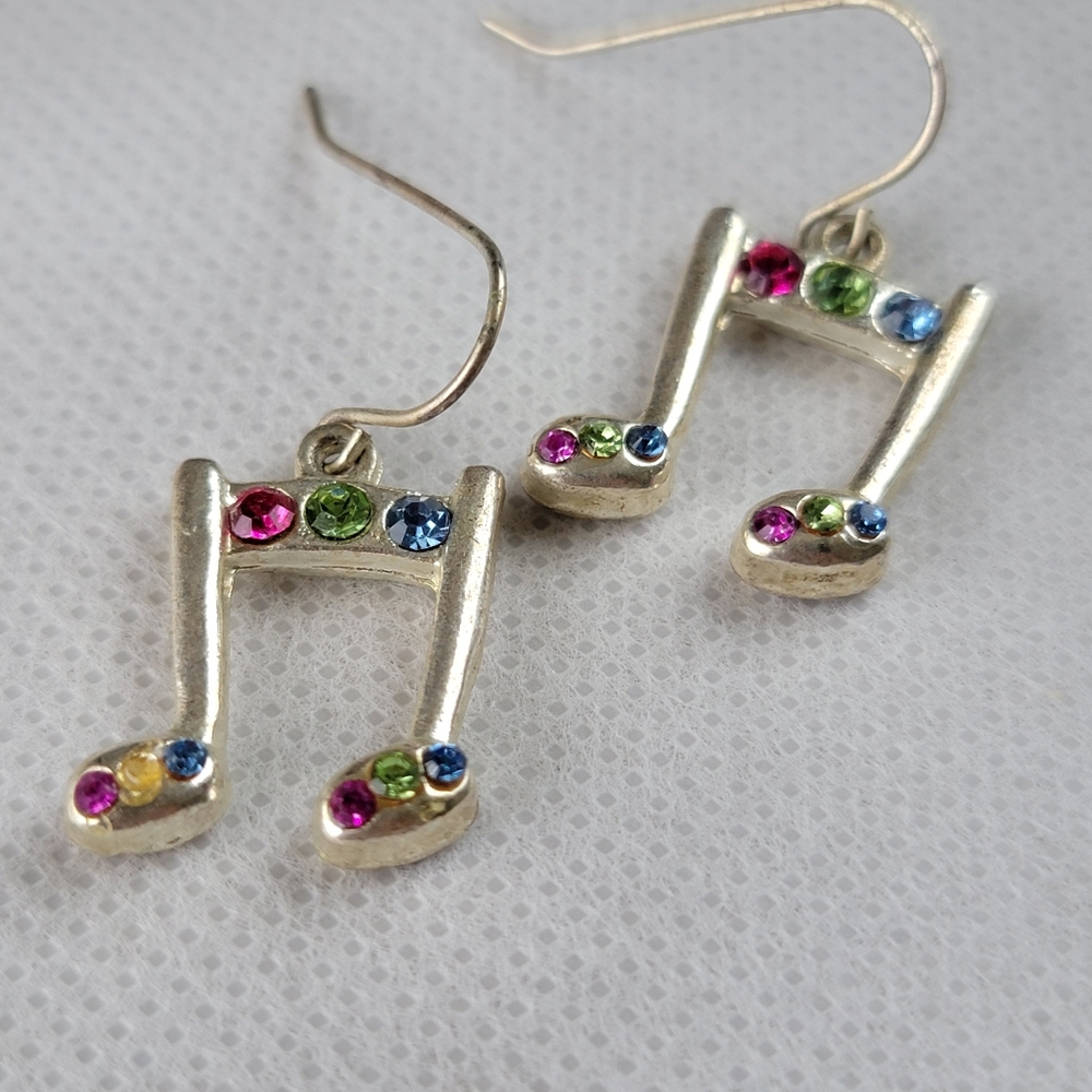 Music Note Multicolor Rhinestone Earrings - Picture 2 of 6